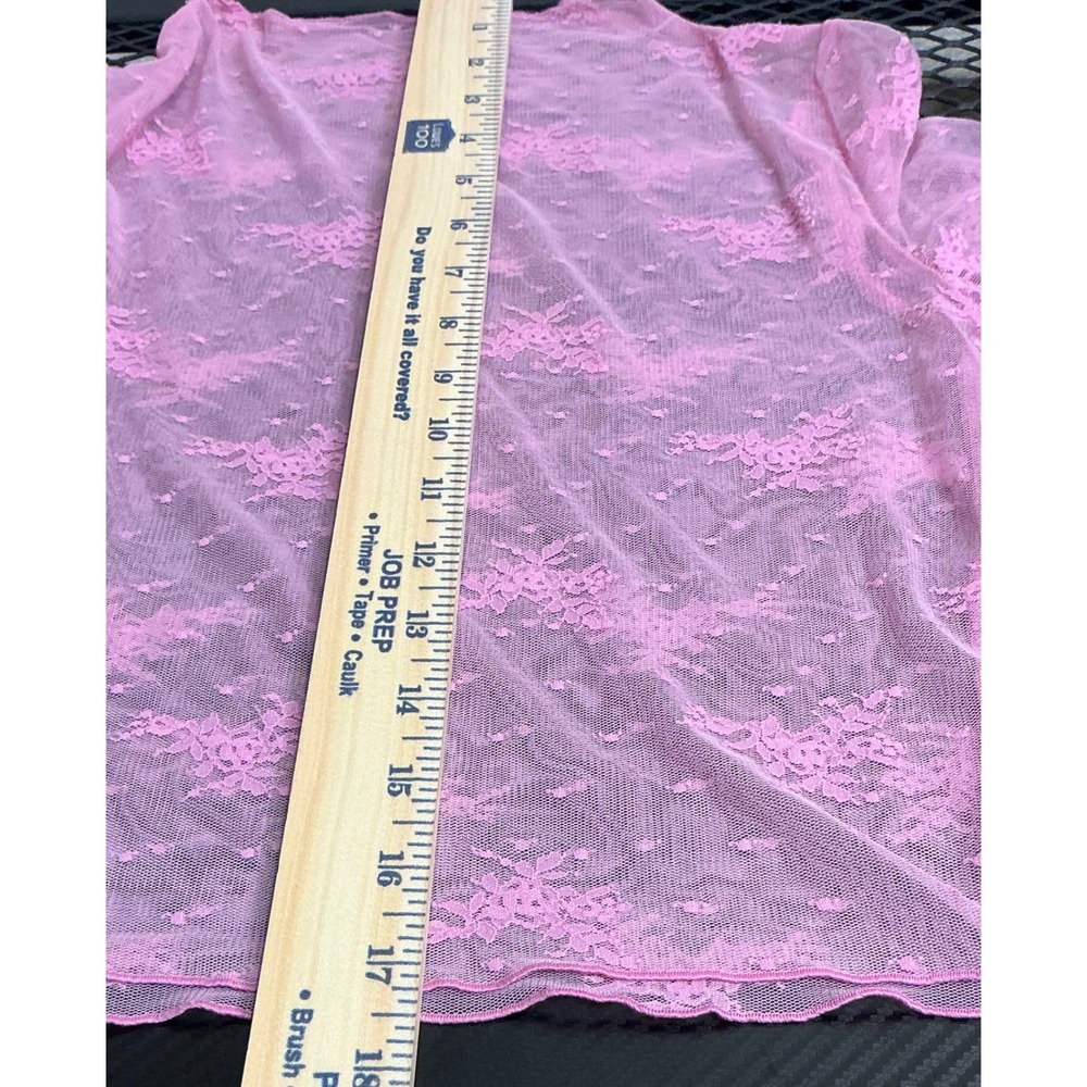 Y2K Coquette Balletcore Fairy Pink Sheer Floral Lace Mock Neck Long Sleeve XS - Picture 8 of 9